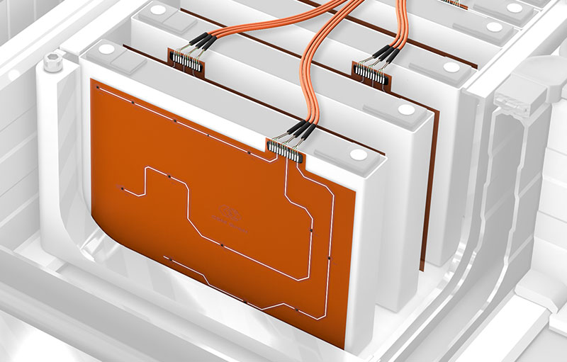IC-Sensorik auf Flexprint-Trägerfolie für Temperaturmessung zwischen Batteriezellen