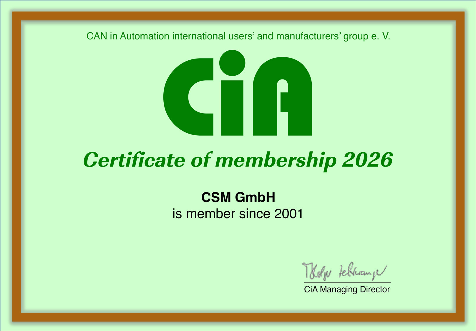 CiA Certificate CiA Certificate