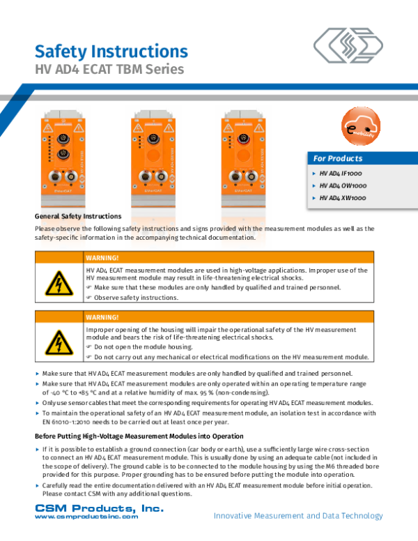 HV AD ECAT Modules up to ±1000 V | CSM Products, Inc.