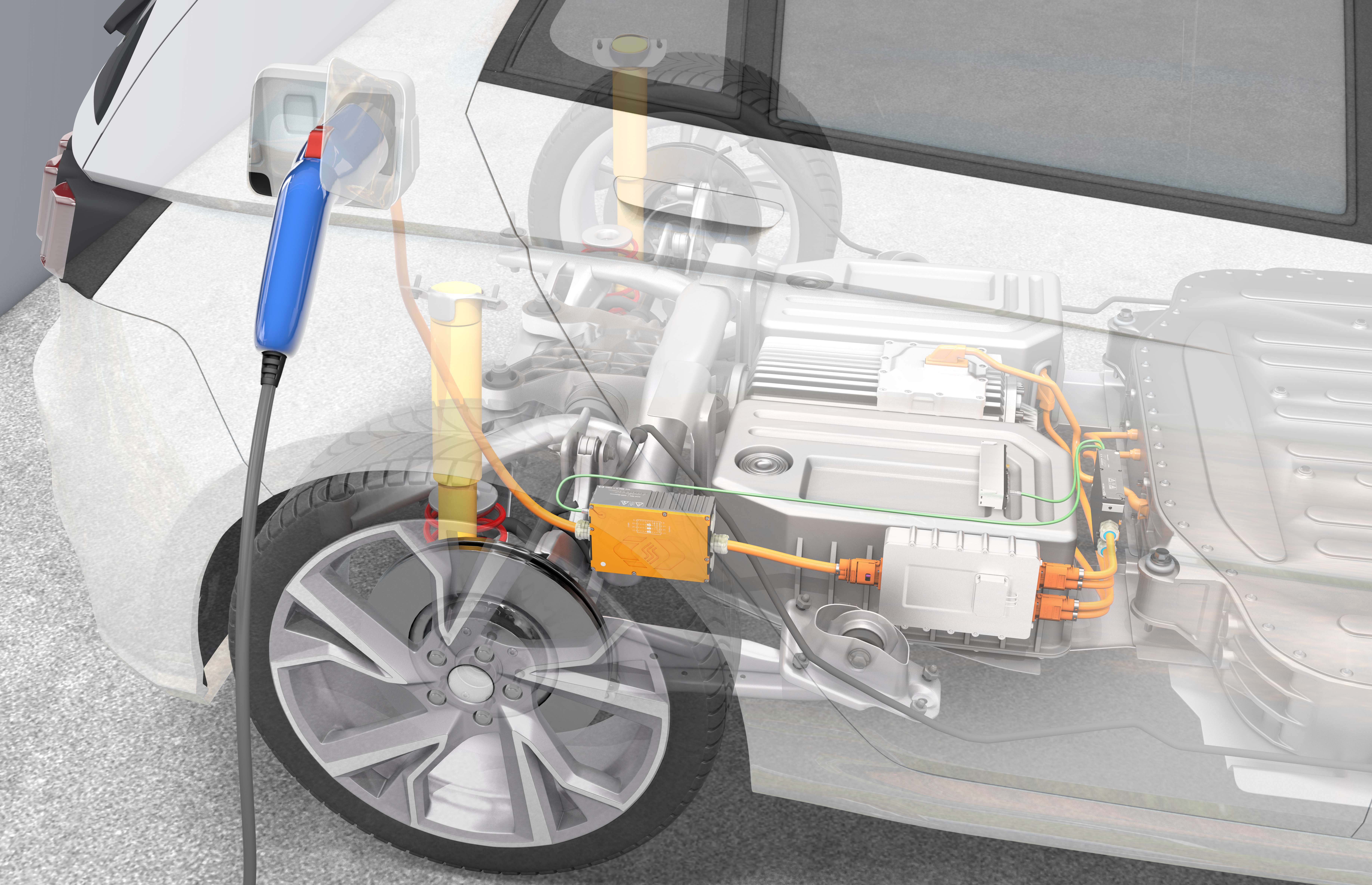 For AC measurement, the HV Breakout Module 3.1 OBC is installed directly in the mains or charging cables between the mains connection and the charging station or between the charging station (wallbox) and the on-board charger (OBC). HV Breakout Module 3.1 OBC in the test vehicle